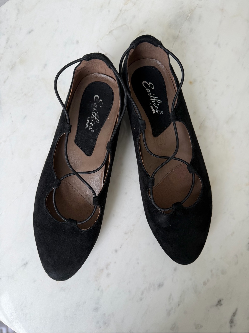 Earthies Black Suede Lace-Up Ballet Flats - Women's - Picture 3 of 4